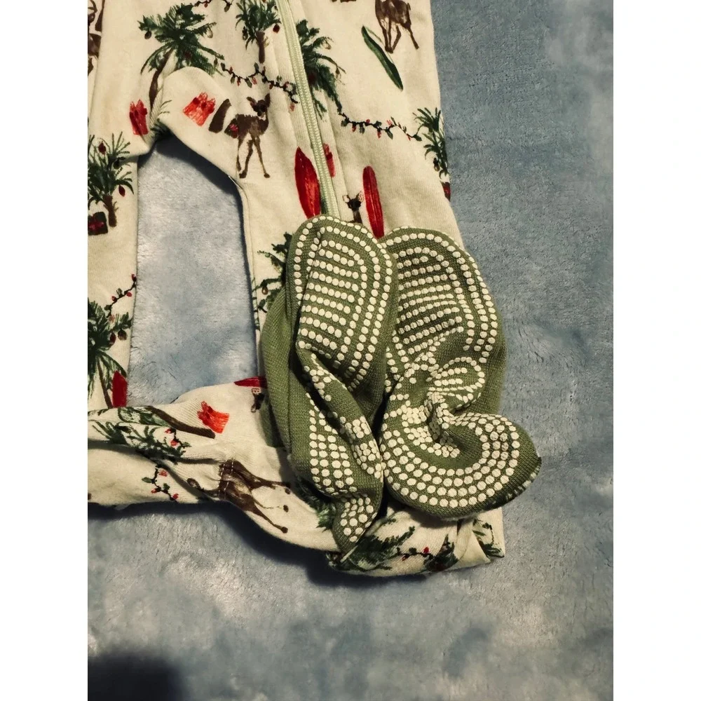 Burts Bees Baby 18M Organic Cotton Footed Pajamas Tropical Holiday Deer Palm